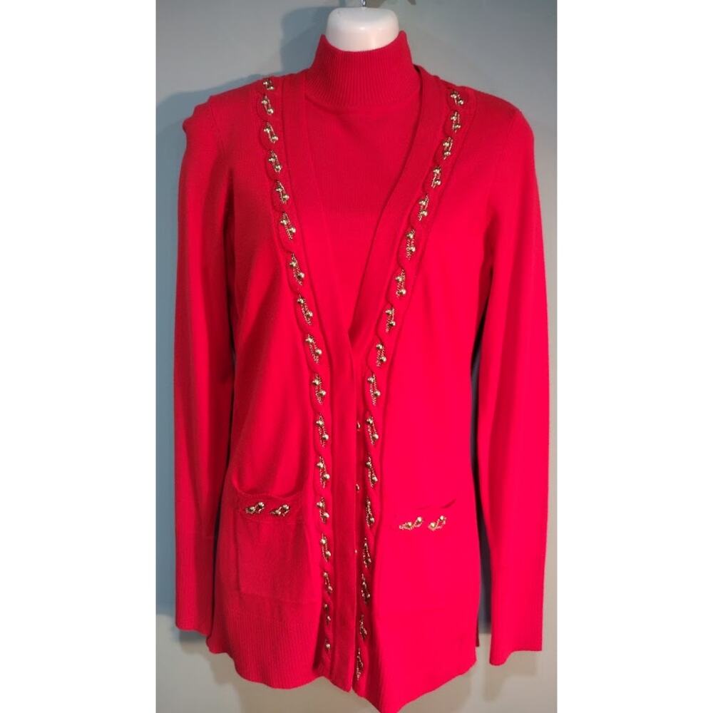 Cache 2-Piece Sweater‎ Set, Cardigan and Turtleneck Tank, Dark Orange, Size S